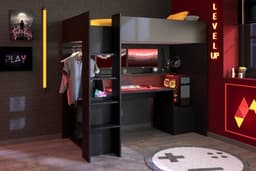 Parisot Hochbett Meddox mit LED & integriertem Gaming-Arbeitsplatz