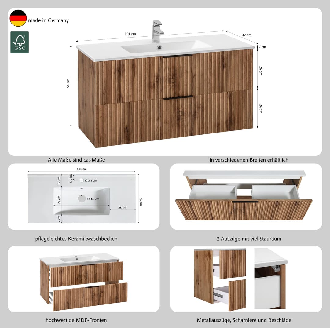 welltime Waschtisch Trento | Holztöne