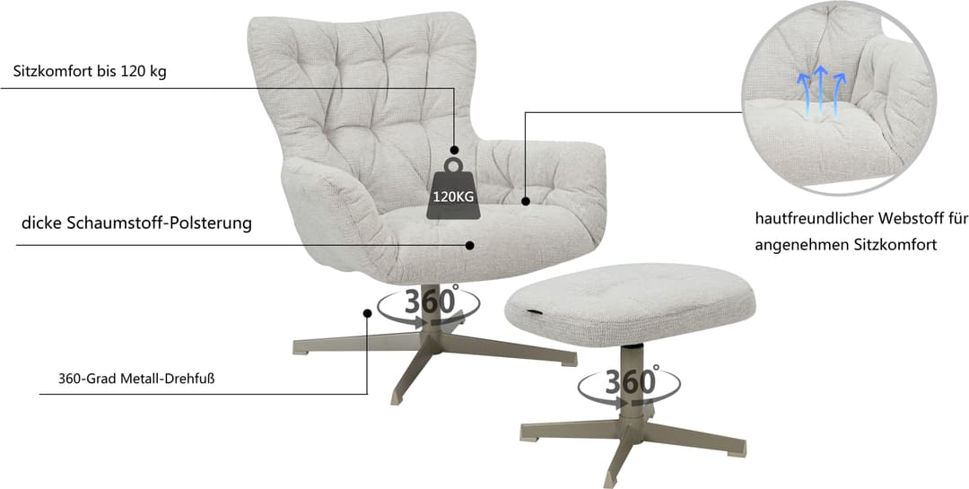 Home affaire VERGAS Ohrensessel mit Hocker | Beige