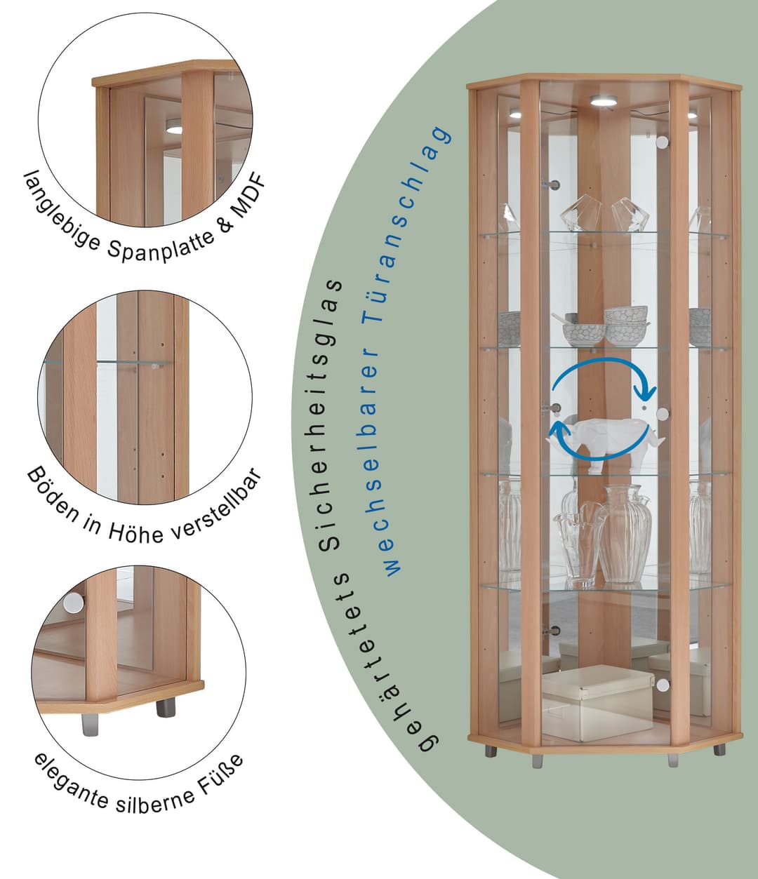fif möbel Eckvitrine TRIO | Holztöne