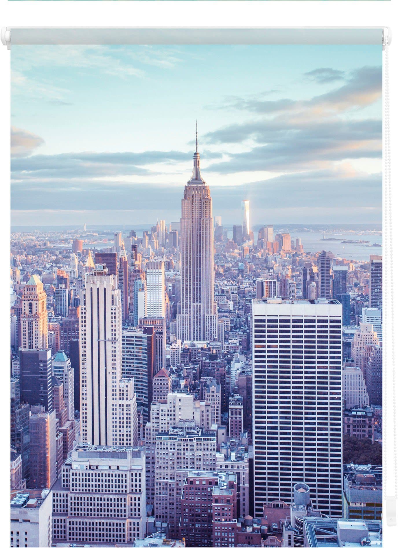 Seitenzugrollo Klemmfix Motiv New York | Blau