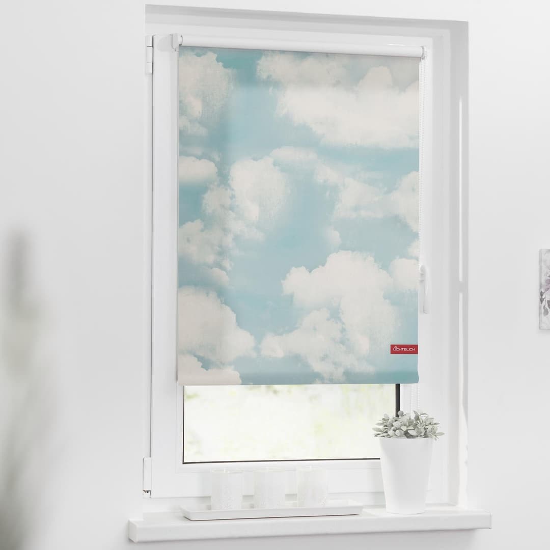 Seitenzugrollo Klemmfix Motiv Wolken | Blau
