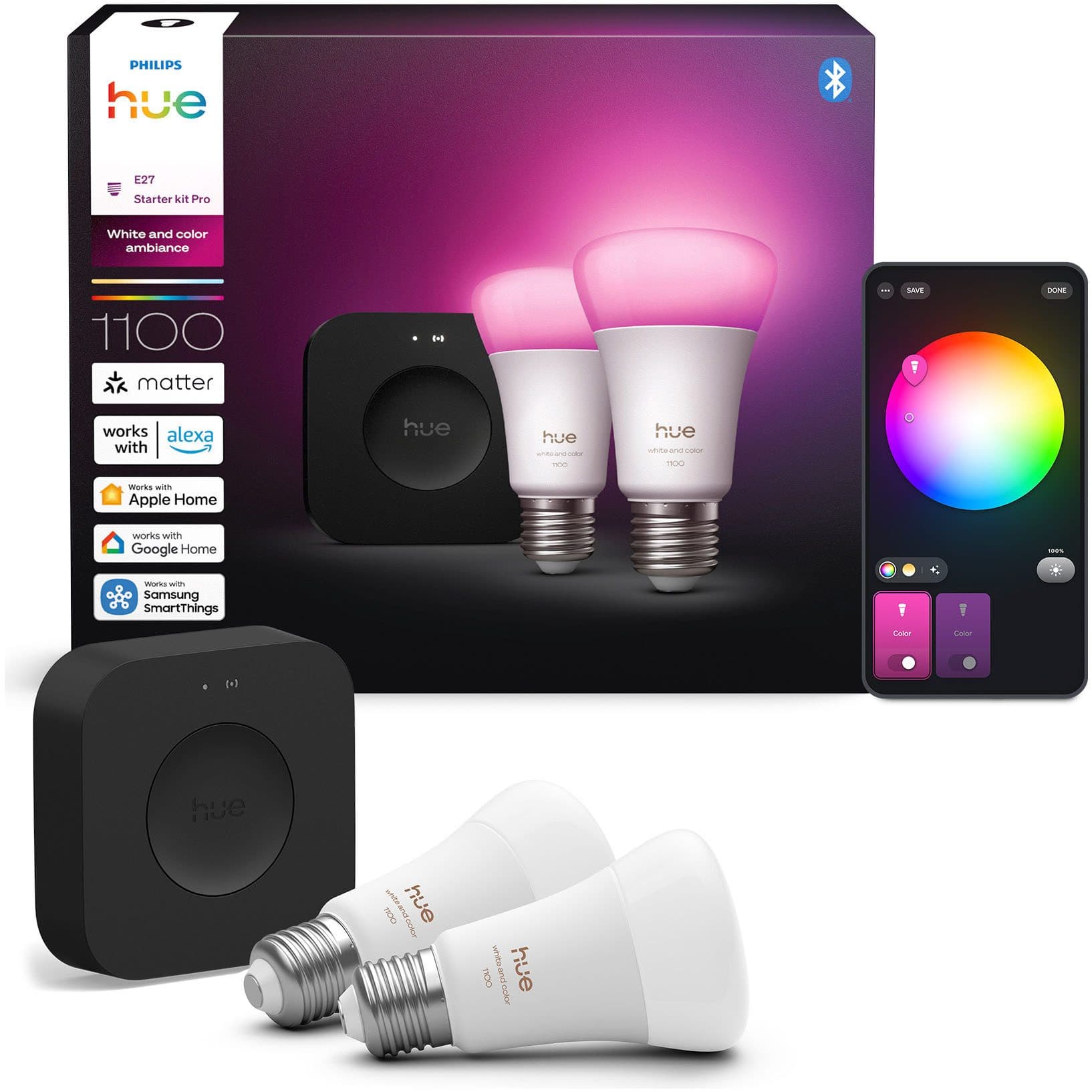 Philips Hue LED-Leuchtmittel Starter Kit Bridge Pro + 2x White and