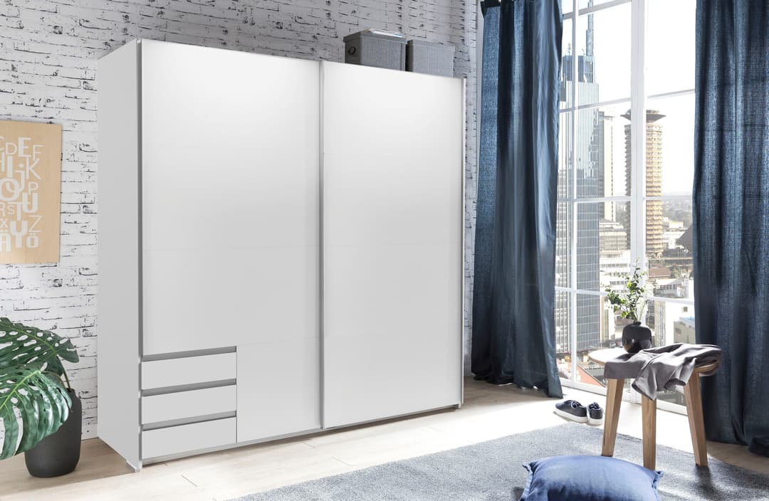Wimex Schwebetürenschrank Emden Mit Außenschubkästen | Weiß