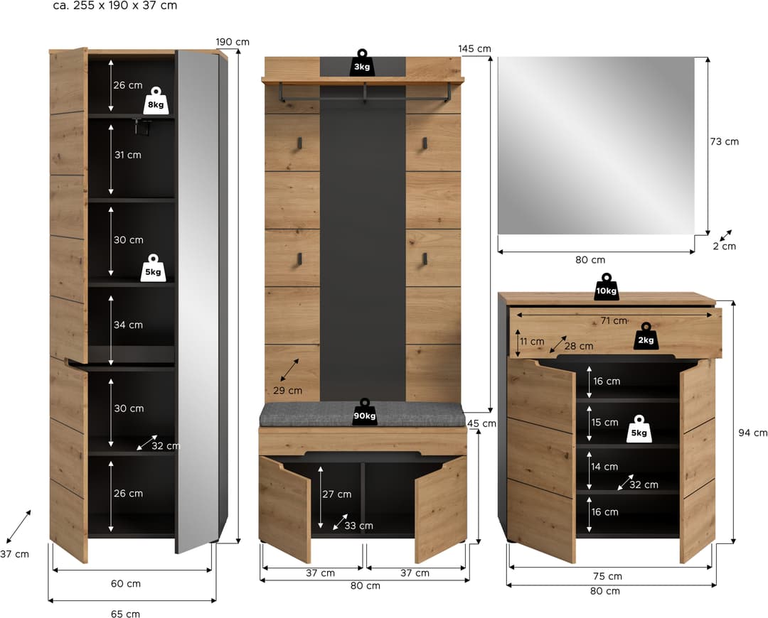 Home affaire Garderoben-Set REHAT | Holztöne