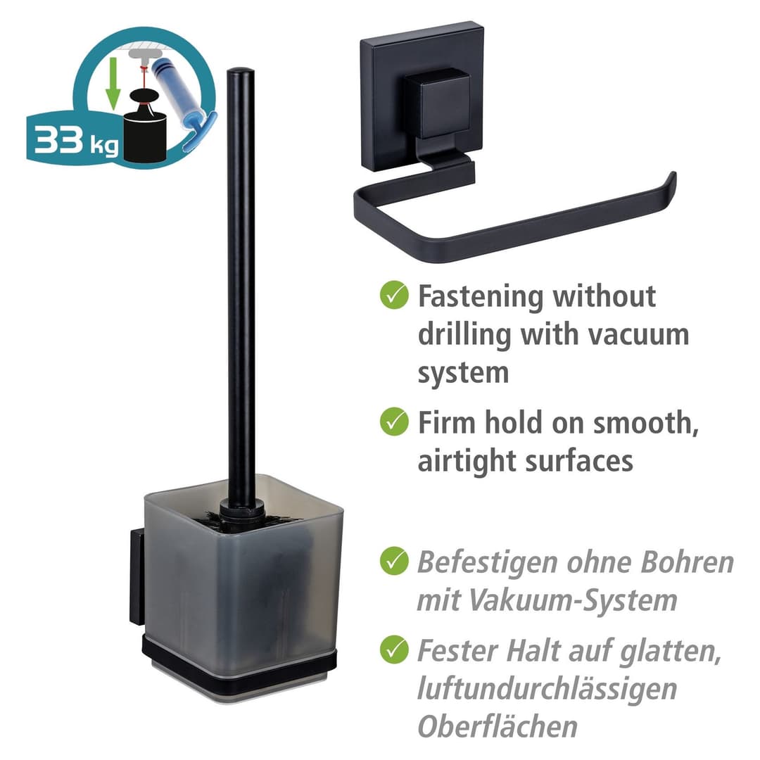 WENKO WC-Garnitur Vacuum-Loc Quadro | Schwarz