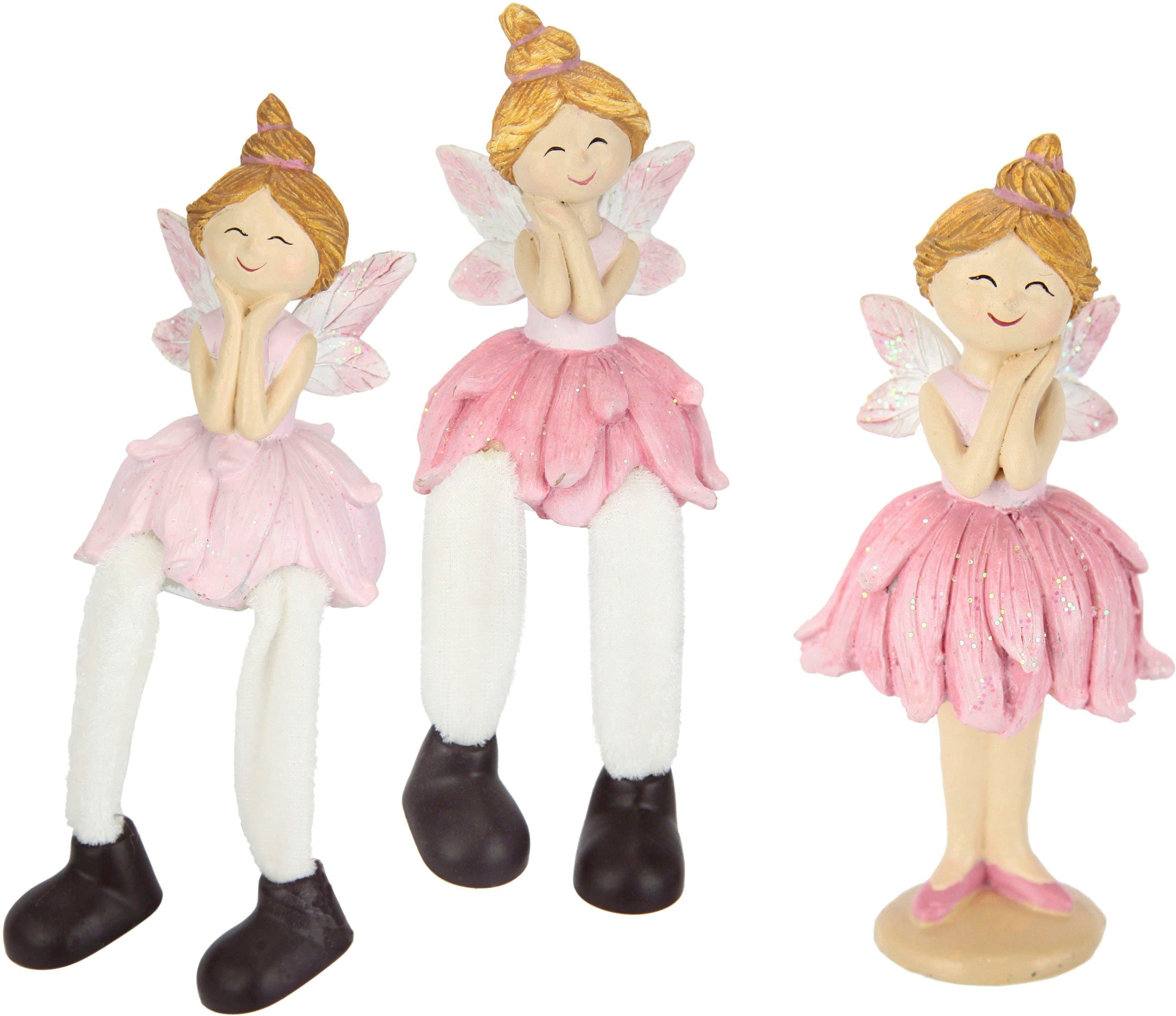 I.GE.A. Dekofigur Elfen, 3er Set Kantenhocker | Rosa