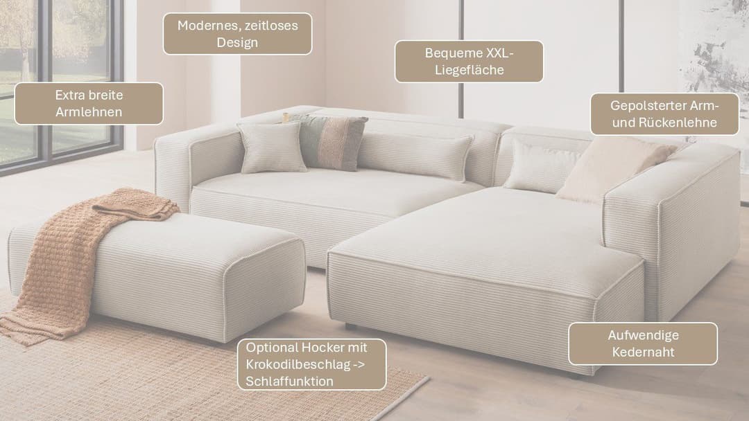 LeGer Home by Lena Gercke Ecksofa PIARA XXL | Beige