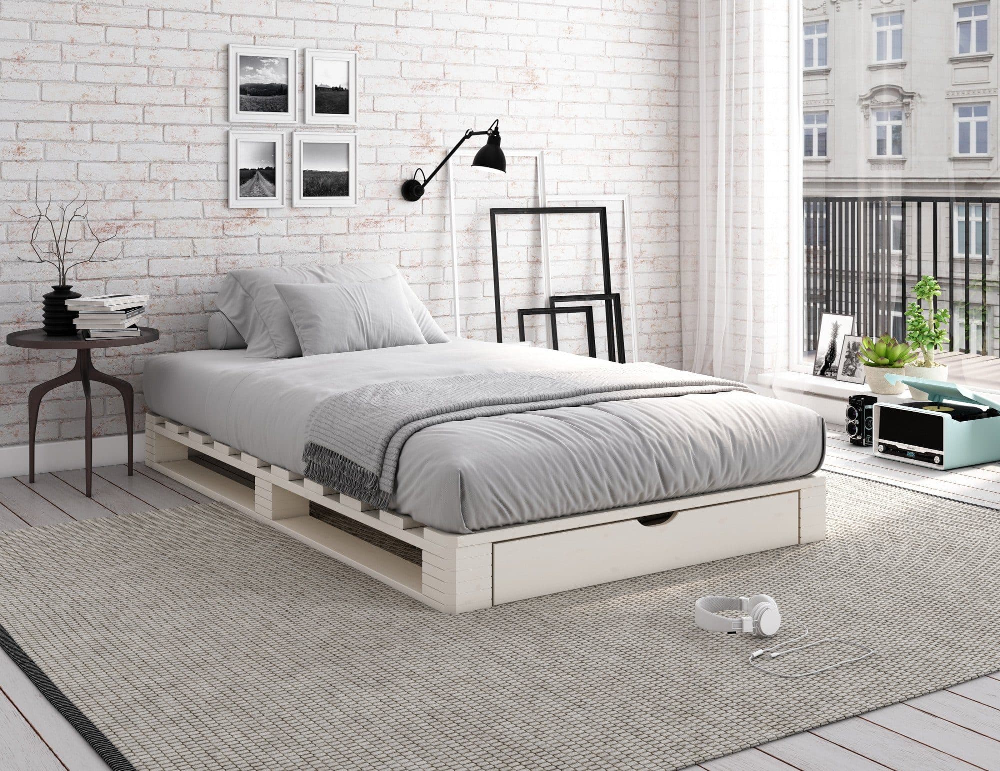 OTTO home Palettenbett ALASCO mit Schublade | Weiß