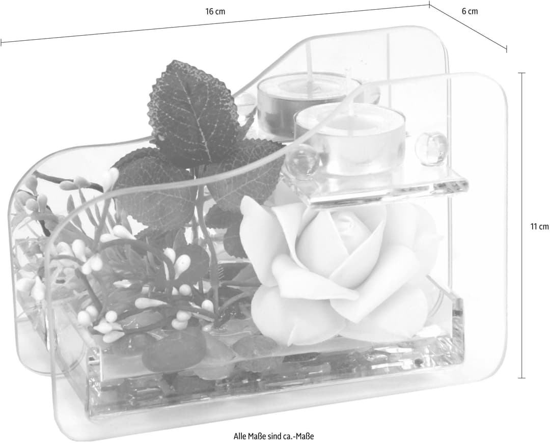 Kunstpflanze Rose im Glas mit Teelicht | Rosa