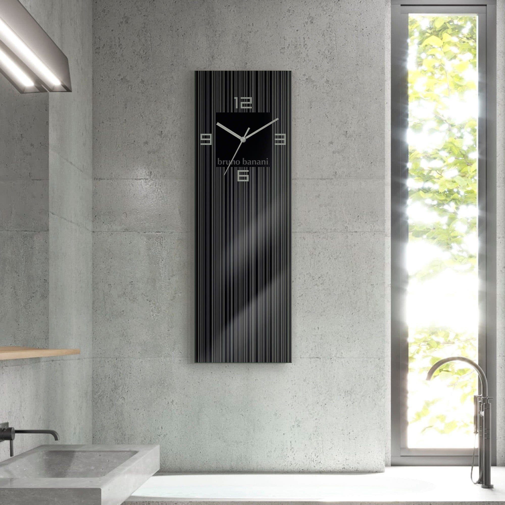 Bruno Banani Wanduhr Thin Stripes auf Glas | Schwarz