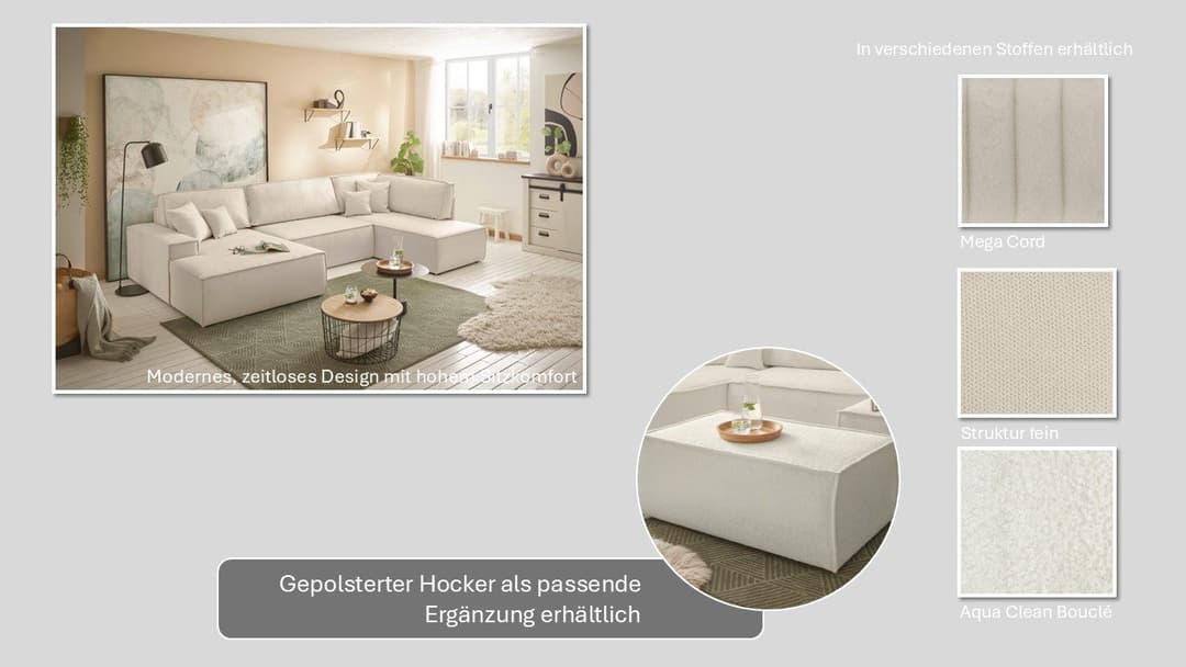 OTTO home Wohnlandschaft FINNLEY U-Form XXL 329 cm - OTTO. | Beige