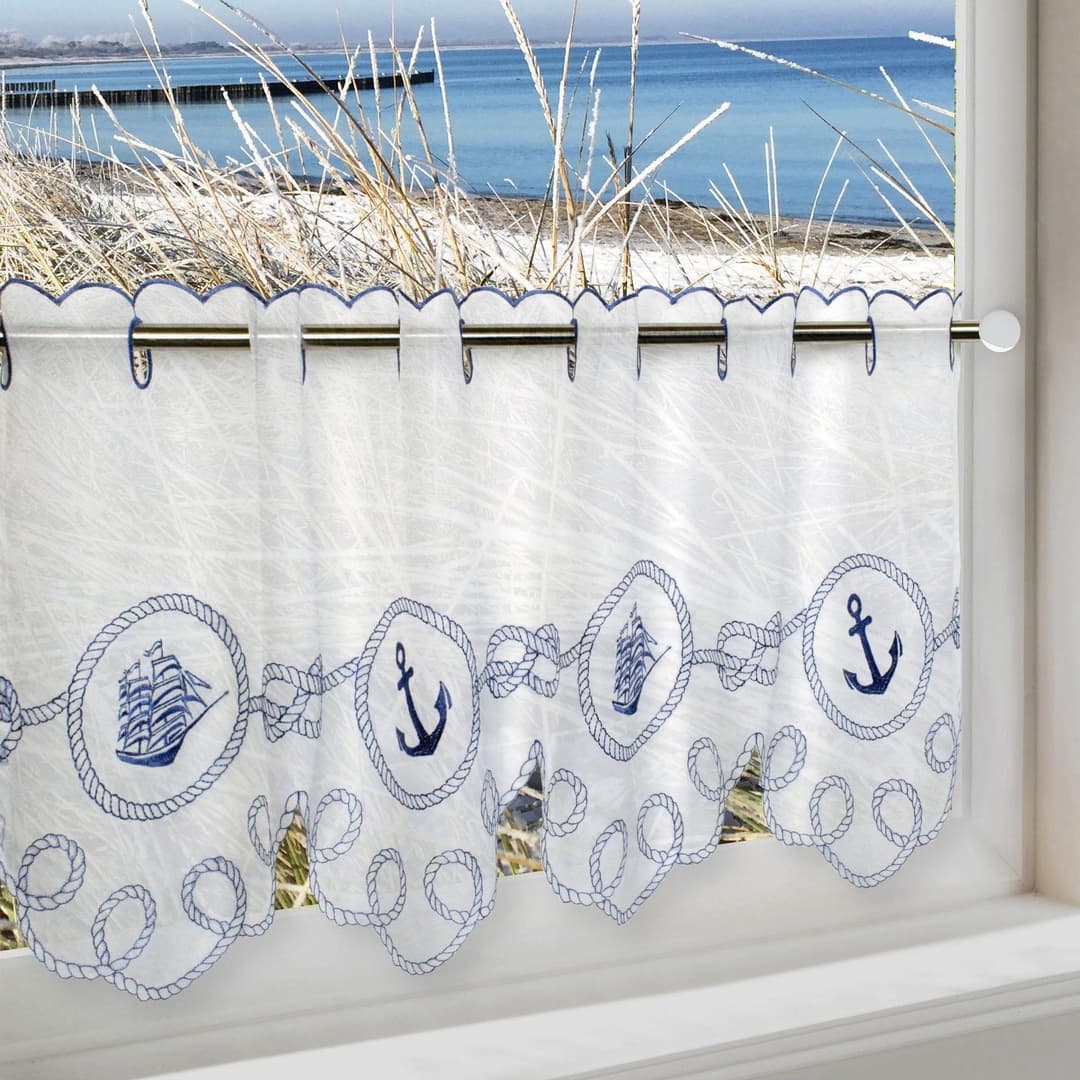 Delindo Lifestyle Scheibengardine ANKER SEGELSCHIFF | Weiß