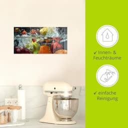 Artland Glasbild Spritzendes Obst auf dem Wasser | Mehrfarbig