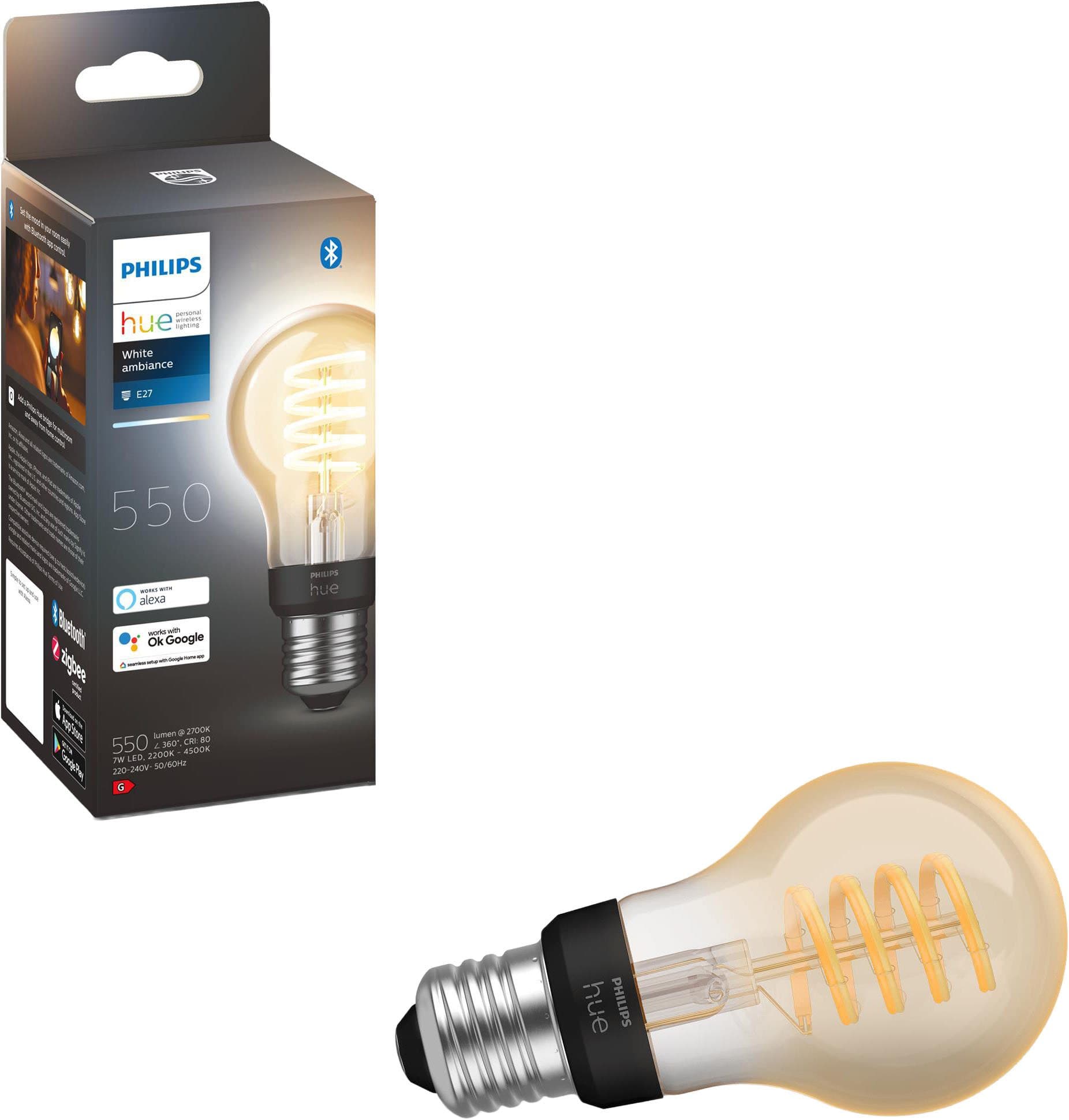 Philips Hue LED-Filament White Ambiance Standard 550lm | Weiß