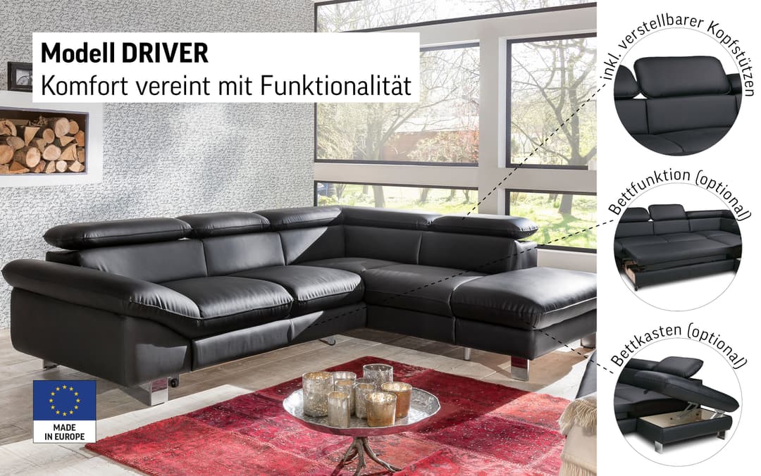 COTTA Ecksofa Driver L-Form | Schwarz