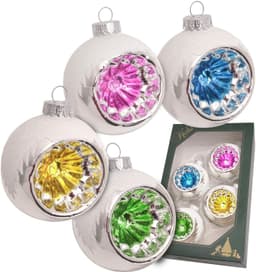 Krebs Glas Lauscha Christbaumschmuck Reflexkugeln Retro mit | Silber
