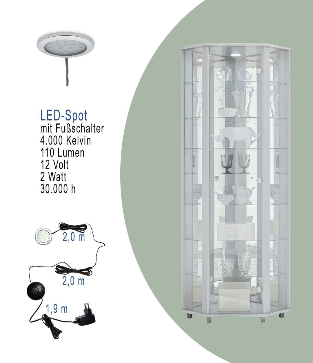 fif möbel Eckvitrine TRIO | Weiß