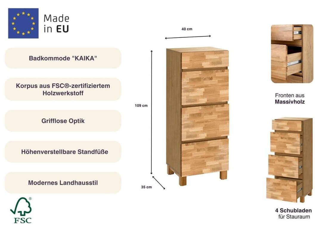 Home affaire Badkommode Kaika | Holztöne