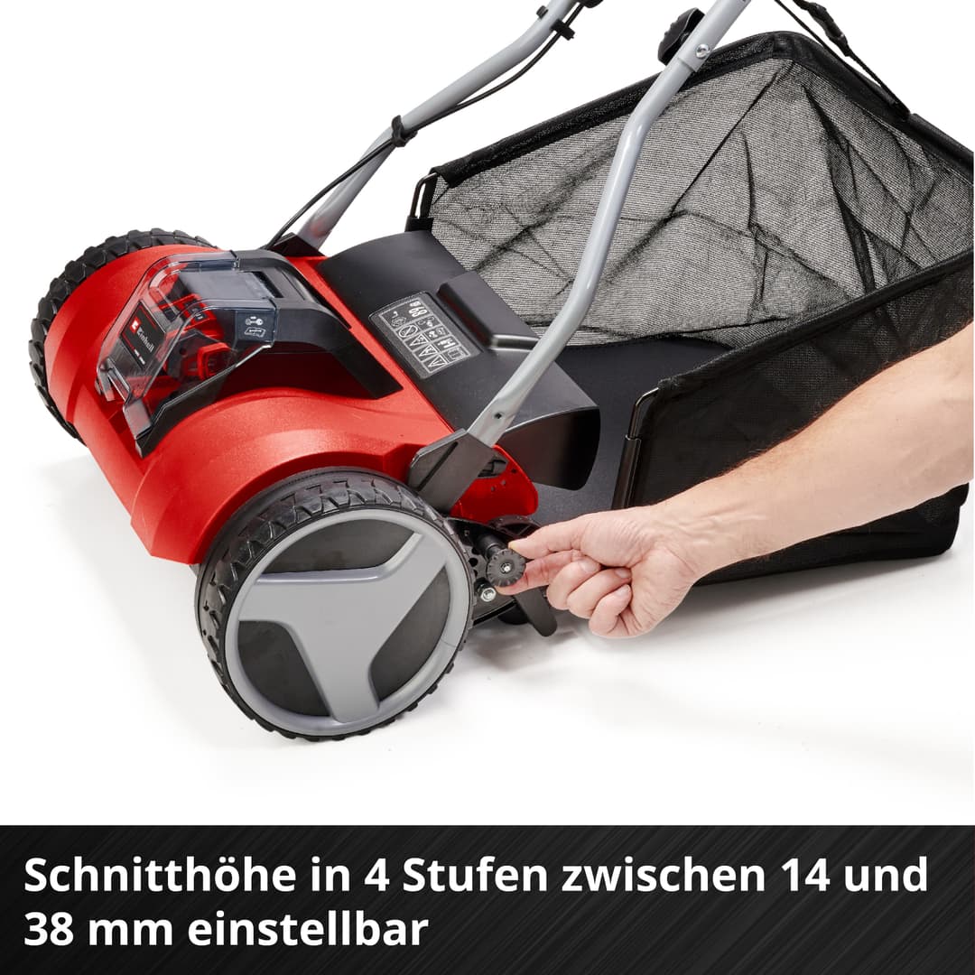 Einhell Akku-Rasenmäher Spindelmäher GE-HM 18/38 Li-Solo | Rot