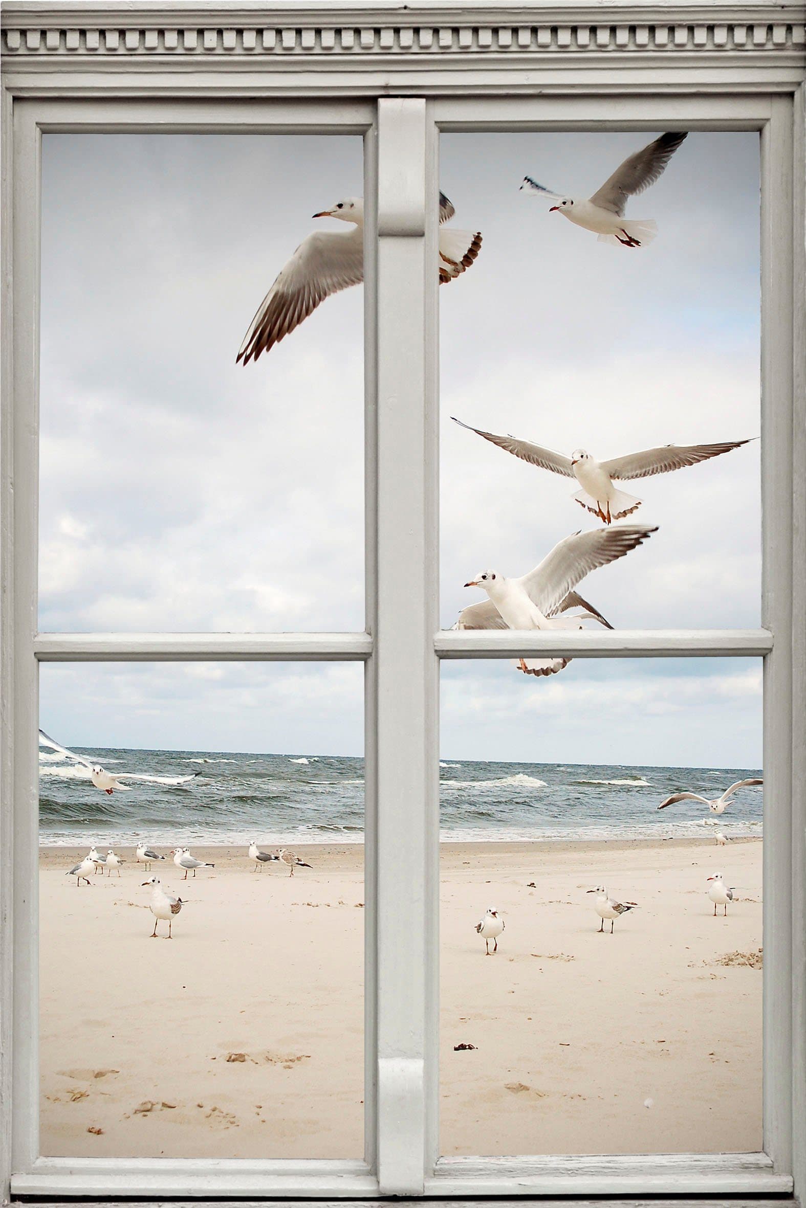 queence Wandsticker Möwen am Strand | Mehrfarbig