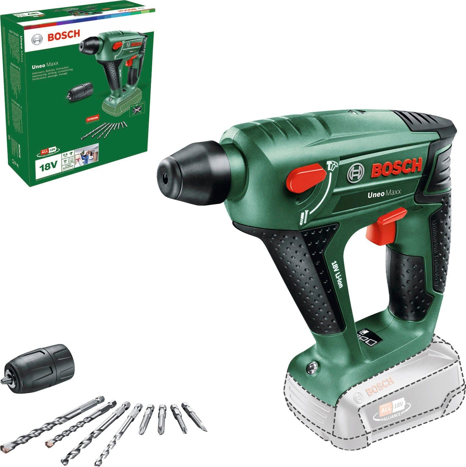Bosch Home & Garden Akku-Bohrhammer Uneo Maxx | Grün