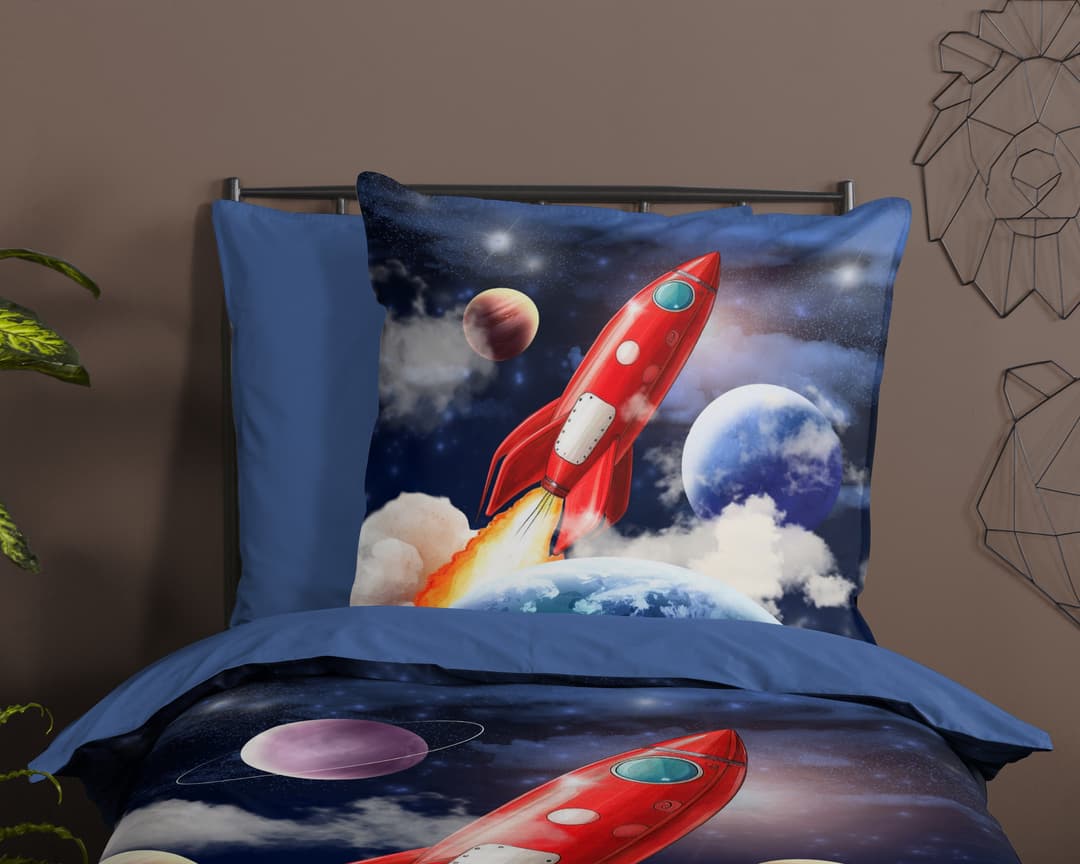 PURE luxury collection Kinderbettwäsche Rocket | Blau