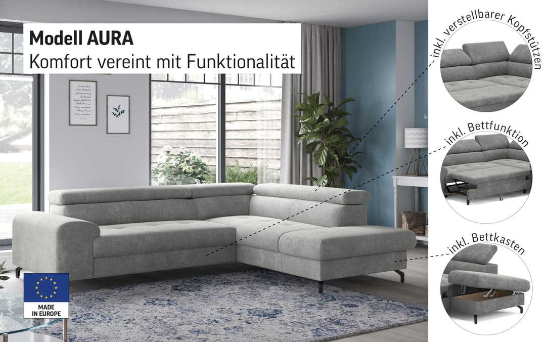 COTTA Ecksofa Aura L-Form | Grau