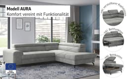 COTTA Ecksofa Aura L-Form | Grau