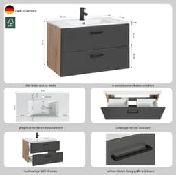 welltime Waschtisch Trento | Grau
