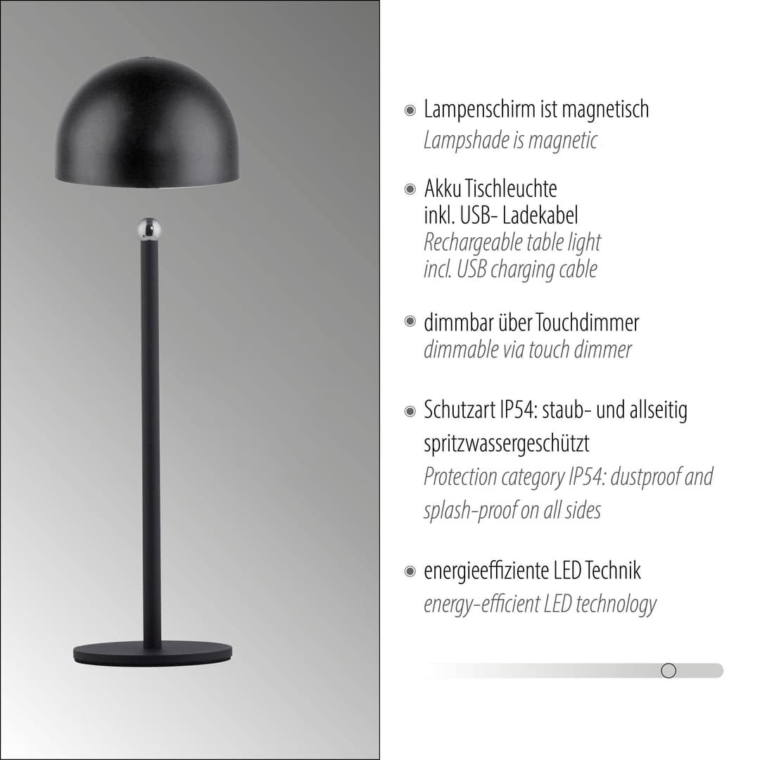 OTTO home Tischleuchte Akku Tischlampe Gerrin | Schwarz