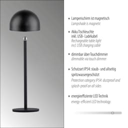 OTTO home Tischleuchte Akku Tischlampe Gerrin | Schwarz