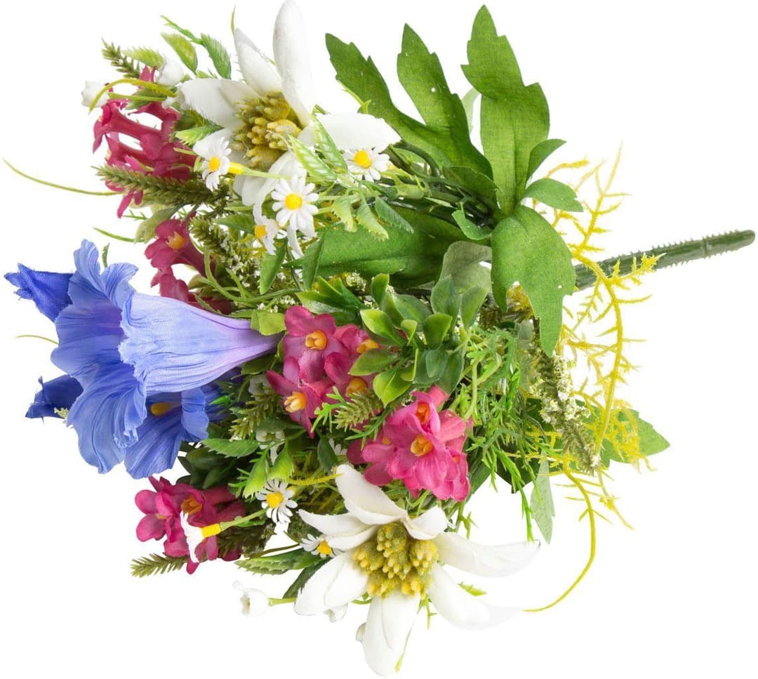 Kunstblume Edelweiß-Enzian-Alpenrosenstrauß | Mehrfarbig