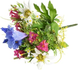 Kunstblume Edelweiß-Enzian-Alpenrosenstrauß | Mehrfarbig