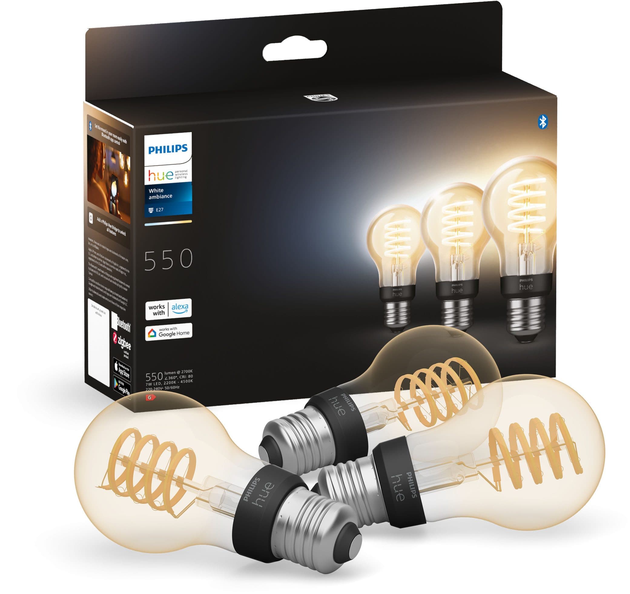 Philips Hue LED-Filament White Ambiance Dreierpack | Holztöne