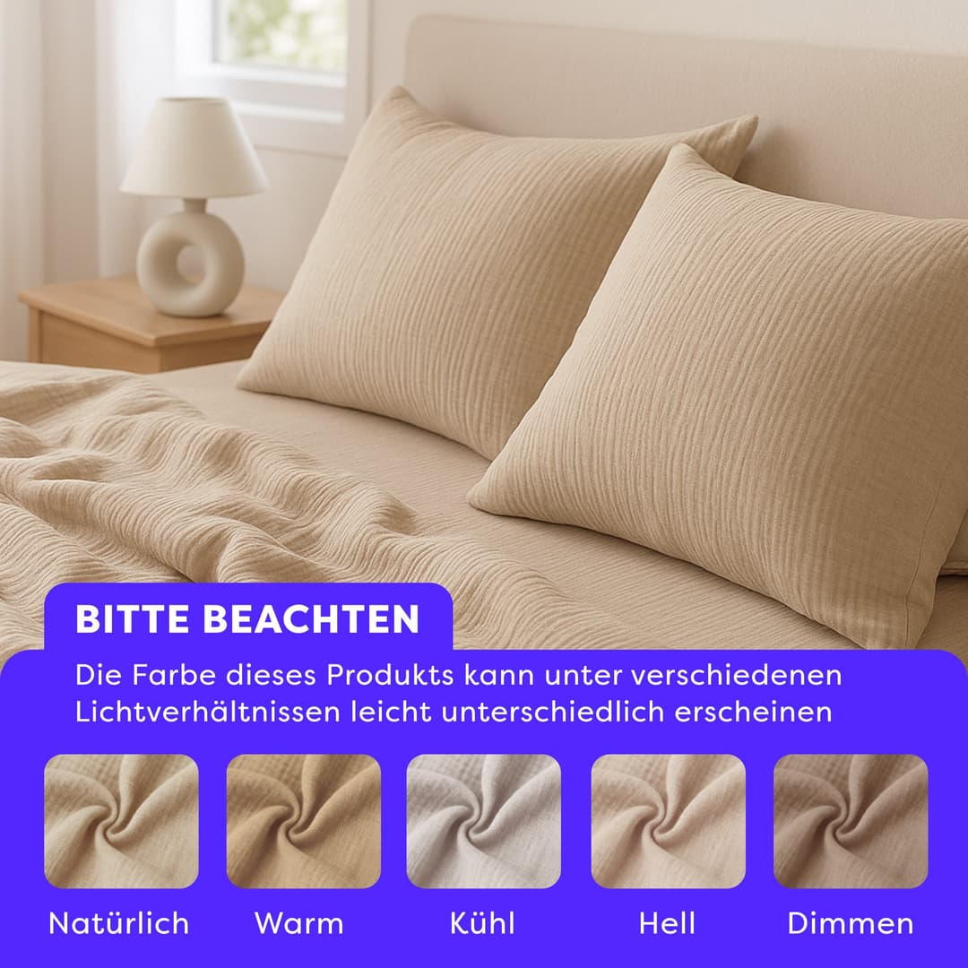 Wolkenfeld Premium Musselin Bettwäsche | Beige