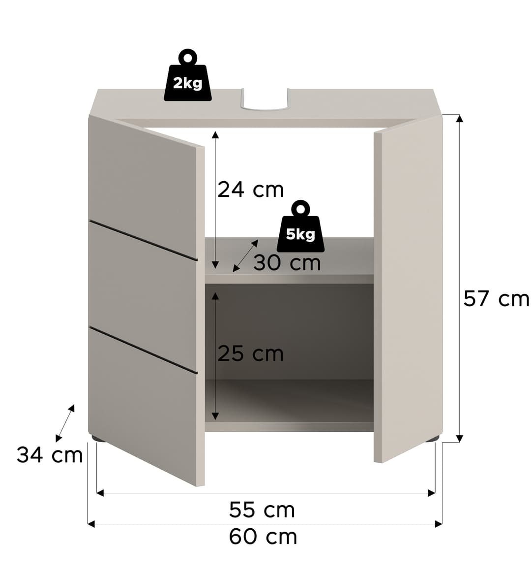 welltime Waschbeckenunterschrank BIEL | Beige