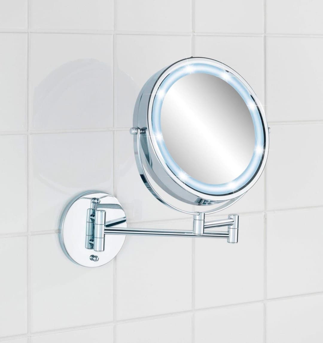 WENKO Wandspiegel Power-Loc LED Modell Lumi | Silber