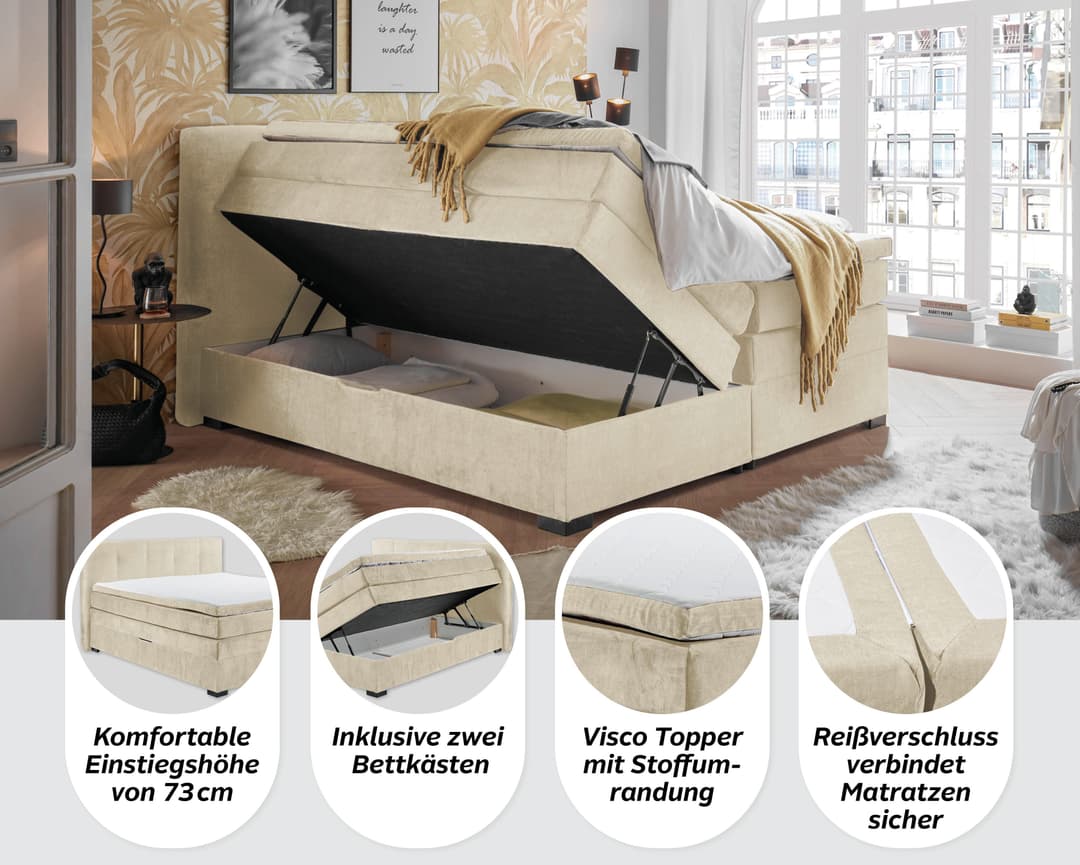 ED EXCITING DESIGN Boxspringbett Fanes | Beige