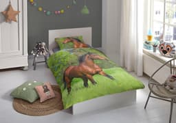 good morning Kinderbettwäsche Running horse | Grün