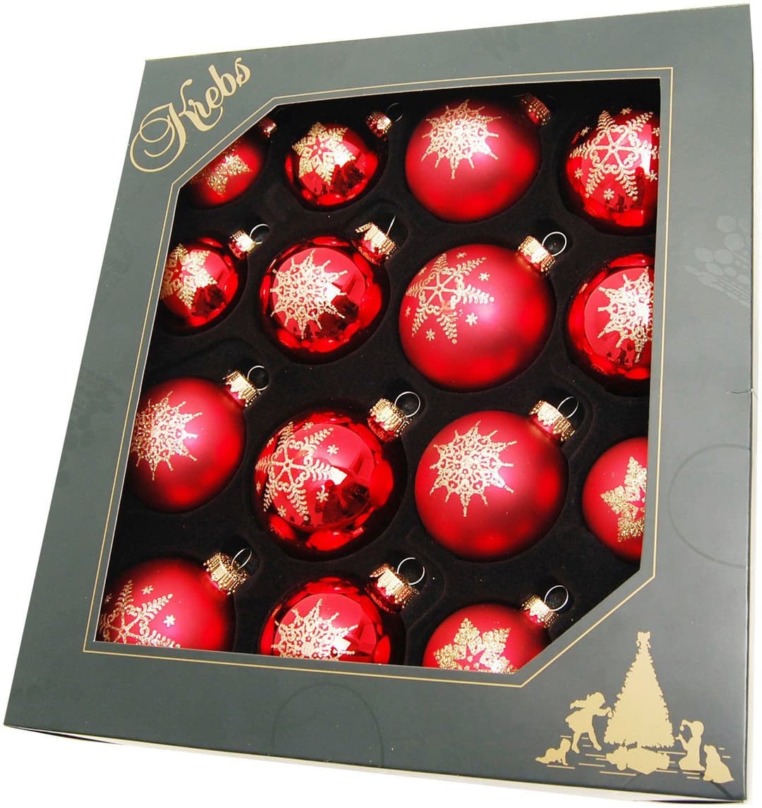 Krebs Glas Lauscha Weihnachtsbaumkugel Schneeflocke rot (16 St) | Rot