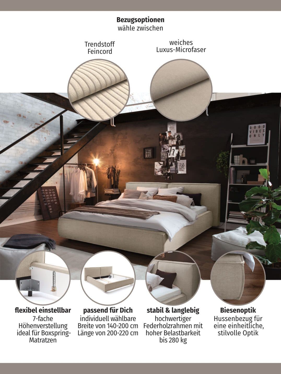 Home affaire Polsterbett Adrina | Grau