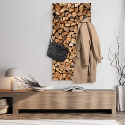 queence Wandgarderobe Paneel Holzstapel Optik | Holztöne