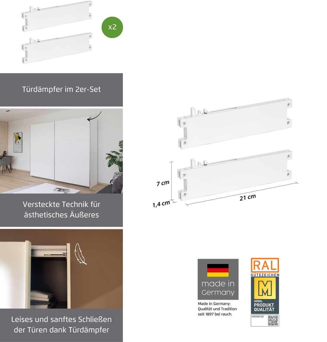 rauch Schwebetürselbsteinzug Soft-Close Zubehör Kleiderschrank | Grau