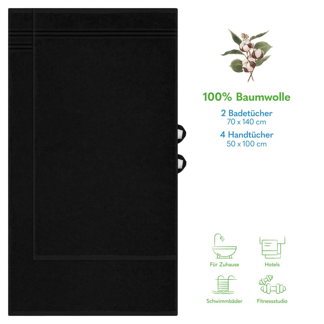HAMMETEX Handtuch Set | Schwarz