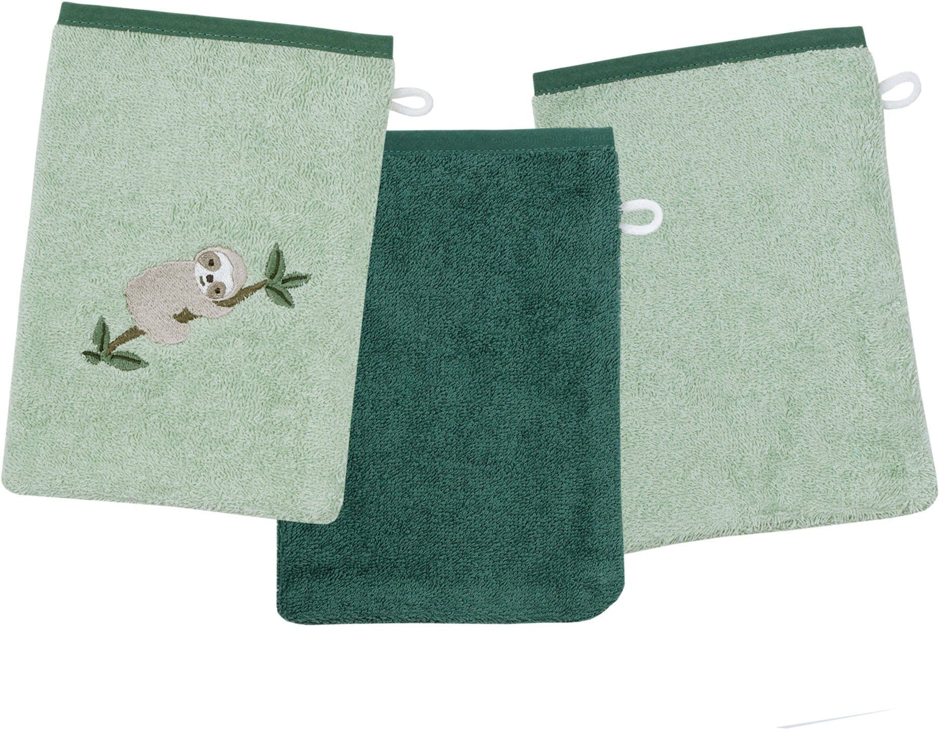 Wörner Waschhandschuh Faultier Waschhandschuh 3er Set | Grün