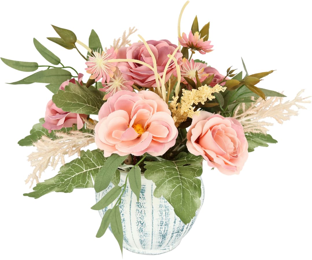 Kunstblume Gesteck Rosen im Topf | Mehrfarbig