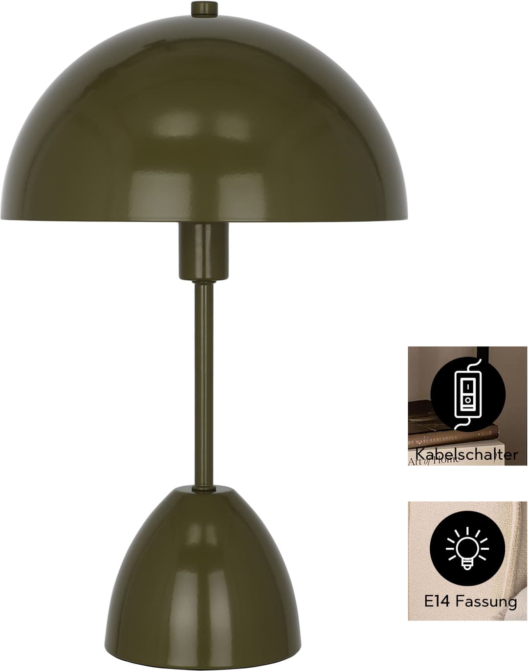OTTO home Dorrio Tischleuchte Pilzlampe | Grün