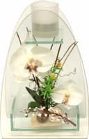 Kunstpflanze Orchidee mit Teelichthalter | Weiß