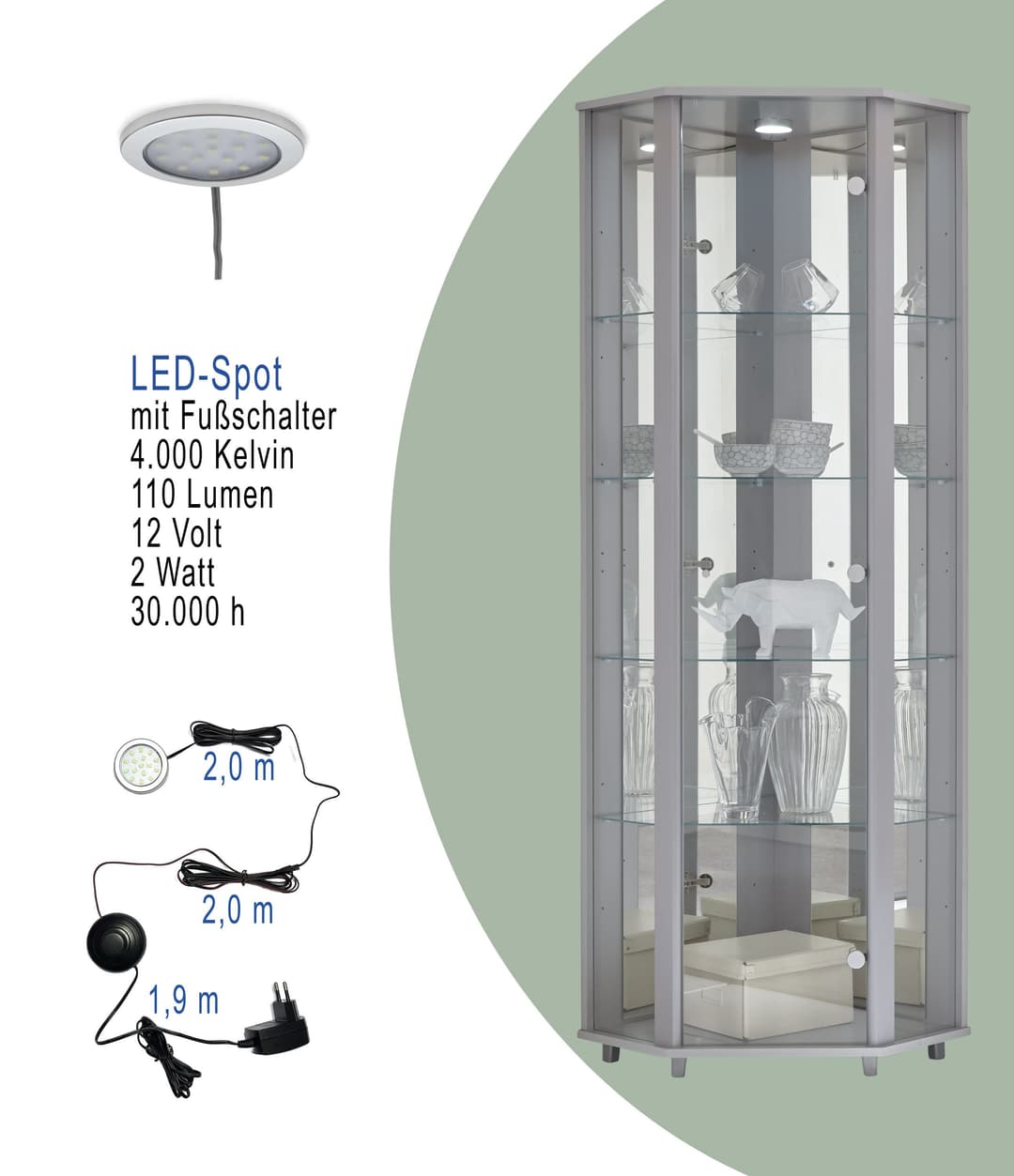 fif möbel Eckvitrine TRIO | Grau